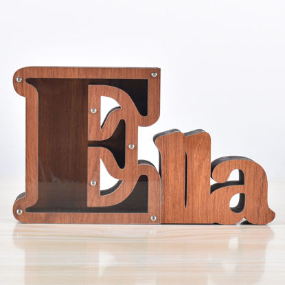 Afbeeldingen van Aangepaste houten naam spaarpot voor kinderen - gepersonaliseerde grote spaarpotten 26 alfabet E - transparante geldbesparende doos - cadeau voor jongens en meisjes