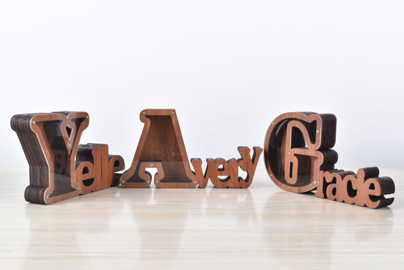 Image de Tirelire personnalisée en bois avec nom pour enfants - Grandes tirelires personnalisées 26 Alphabet G - Boîte d'économie d'argent transparente - Cadeau pour garçons et filles