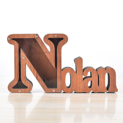 Image de Tirelire personnalisée en bois avec nom pour enfants - Grandes tirelires personnalisées 26 Alphabet N - Boîte d'économie d'argent transparente - Cadeau pour garçons et filles