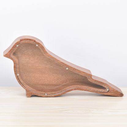 Afbeeldingen van Aangepaste houten spaarpot voor kinderen - Gepersonaliseerde houten dierenmuntenbank DIY Kindernaam - Aangepaste geldbesparende doos - Vogel
