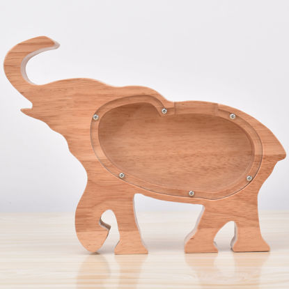 Afbeeldingen van Aangepaste houten spaarpot voor kinderen - Gepersonaliseerde houten dierenmuntenbank DIY Kindernaam - Aangepaste geldbesparende doos - Olifant