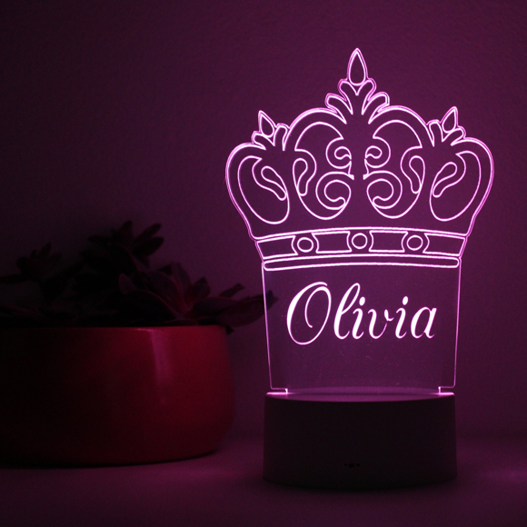 Imagen de Luz de noche con nombre personalizado con iluminación LED de colores - Luz de noche con corona multicolor con nombre personalizado