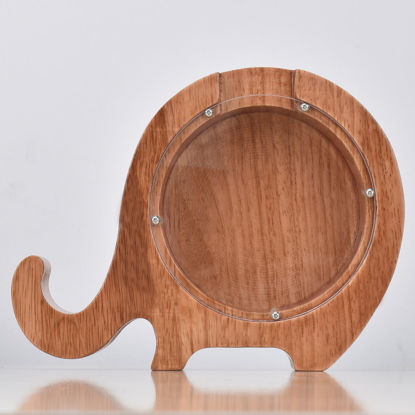 Afbeeldingen van Aangepaste houten spaarpot voor kinderen - Gepersonaliseerde houten dierenmuntenbank DIY Kindernaam - Aangepaste geldbesparende doos - Mooie olifant