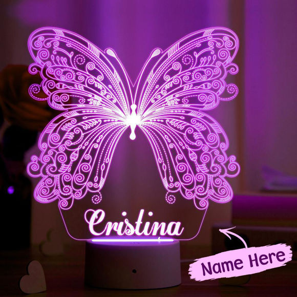 Imagen de Luz de noche con nombre personalizado con iluminación LED de colores - Luz de noche de mariposa multicolor con nombre personalizado