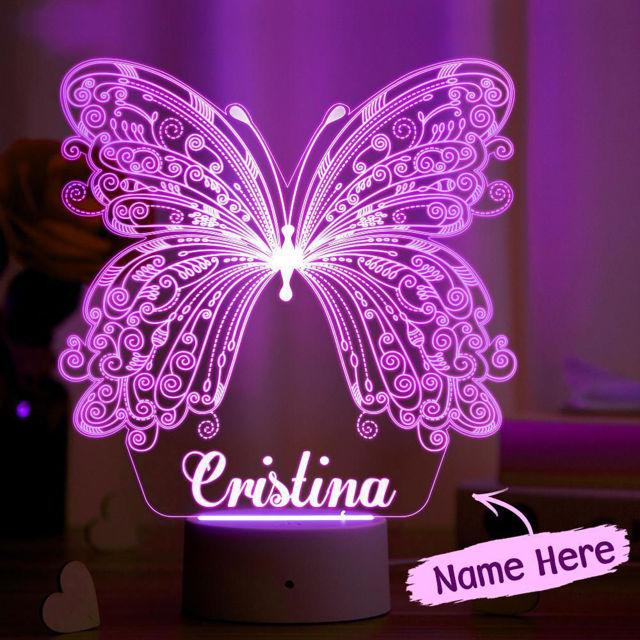 Picture of Custom Name Night Light With Colorful LED Lighting - Multicolor Butterfly Night Light With Personalized Name