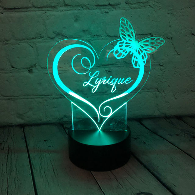 Picture of Custom Name Night Light With Colorful LED Lighting - Multicolor Love Butterfly Night Light With Personalized Name