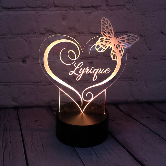 Picture of Custom Name Night Light With Colorful LED Lighting - Multicolor Love Butterfly Night Light With Personalized Name