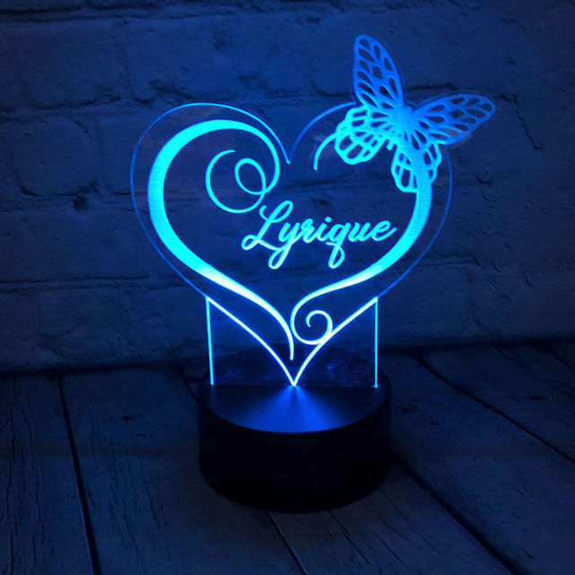 Picture of Custom Name Night Light With Colorful LED Lighting - Multicolor Love Butterfly Night Light With Personalized Name