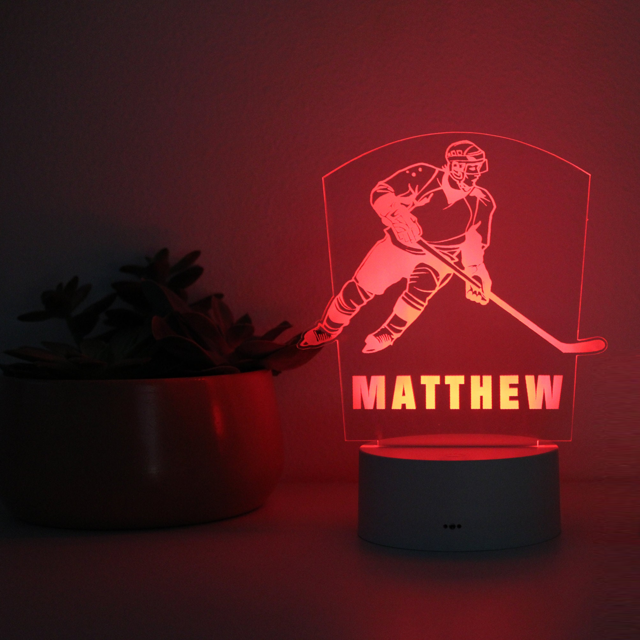 Picture of Custom Name Night Light With Colorful LED Lighting - Multicolor Ice Hockey Player Night Light With Personalized Name