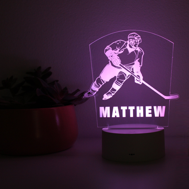 Picture of Custom Name Night Light With Colorful LED Lighting - Multicolor Ice Hockey Player Night Light With Personalized Name