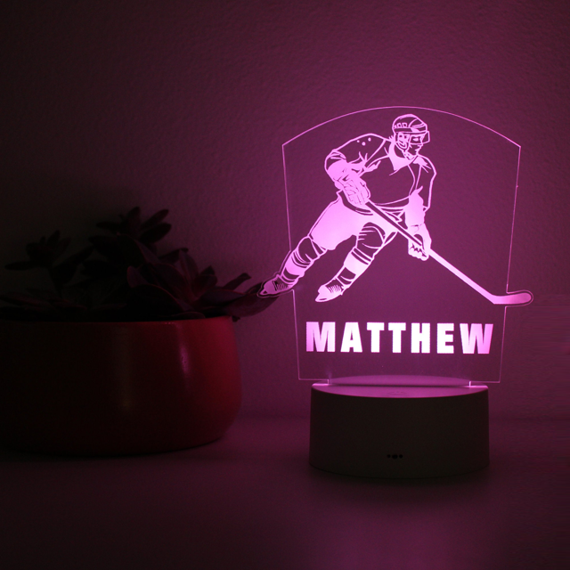 Picture of Custom Name Night Light With Colorful LED Lighting - Multicolor Ice Hockey Player Night Light With Personalized Name