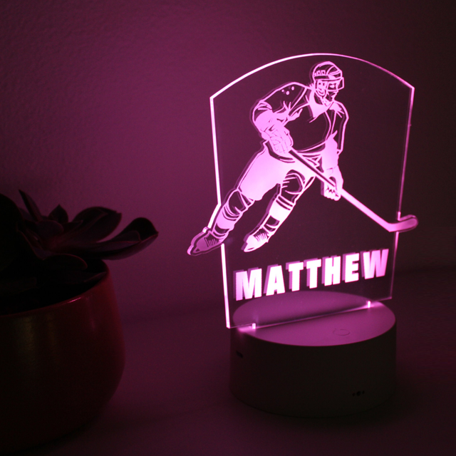 Picture of Custom Name Night Light With Colorful LED Lighting - Multicolor Ice Hockey Player Night Light With Personalized Name