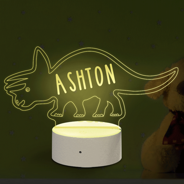 Picture of Custom Name Night Light With Colorful LED Lighting - Multicolor Triceratops Night Light With Personalized Name
