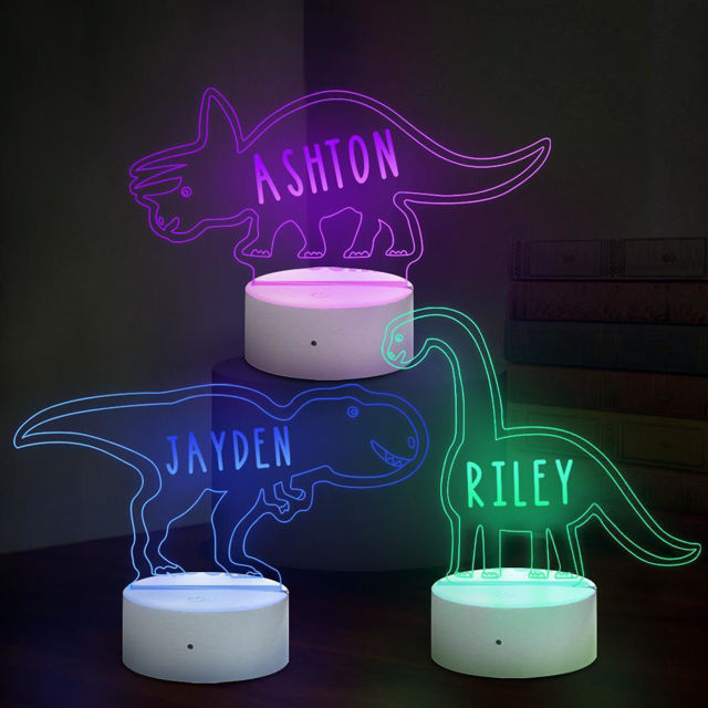 Picture of Custom Name Night Light With Colorful LED Lighting - Multicolor Tyrannosaurus Rex Night Light With Personalized Name