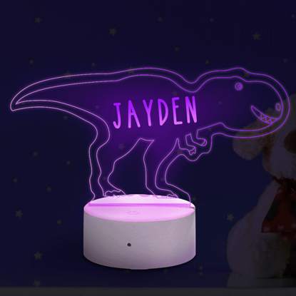 Imagen de Luz nocturna con nombre personalizado con iluminación LED de colores - Luz nocturna multicolor Tyrannosaurus Rex con nombre personalizado