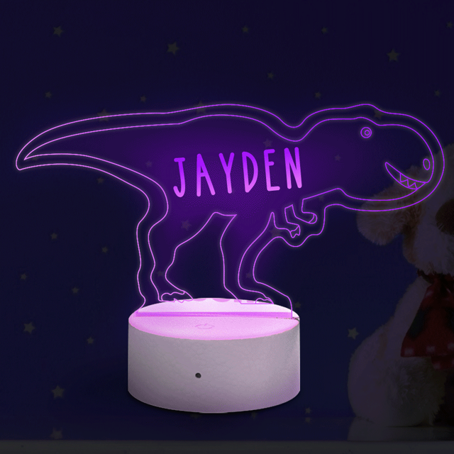 Picture of Custom Name Night Light With Colorful LED Lighting - Multicolor Tyrannosaurus Rex Night Light With Personalized Name