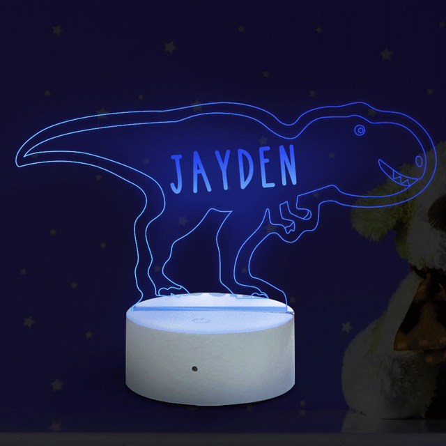 Picture of Custom Name Night Light With Colorful LED Lighting - Multicolor Tyrannosaurus Rex Night Light With Personalized Name