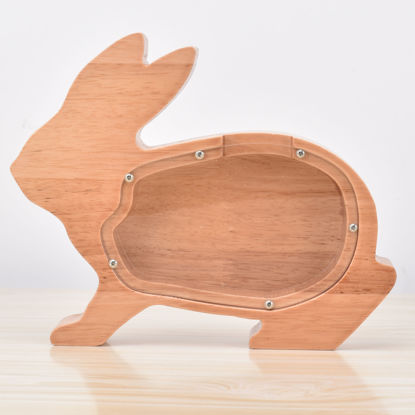 Afbeeldingen van Aangepaste houten spaarpot voor kinderen - Gepersonaliseerde houten dierenmuntenbank DIY Kindernaam - Aangepaste geldbesparende doos - Konijn