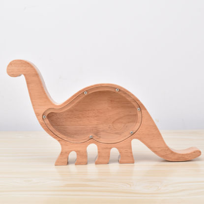 Afbeeldingen van Aangepaste houten spaarpot voor kinderen - Gepersonaliseerde houten dierenmuntenbank DIY Kindernaam - Aangepaste geldbesparende doos - Kleine dinosaurus