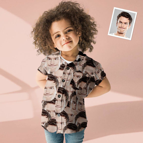 Image de Chemise hawaïenne personnalisée pour enfants - T-shirts d'été à manches courtes pour jeunes enfants personnalisés - Copie faciale