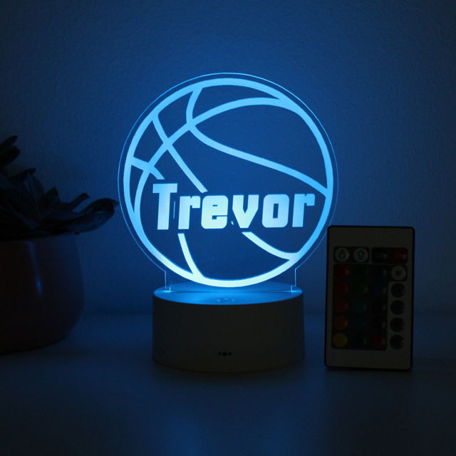 Picture of Custom Name Night Light With Colorful LED Lighting - Multicolor Basket Ball Night Light With Personalized Name