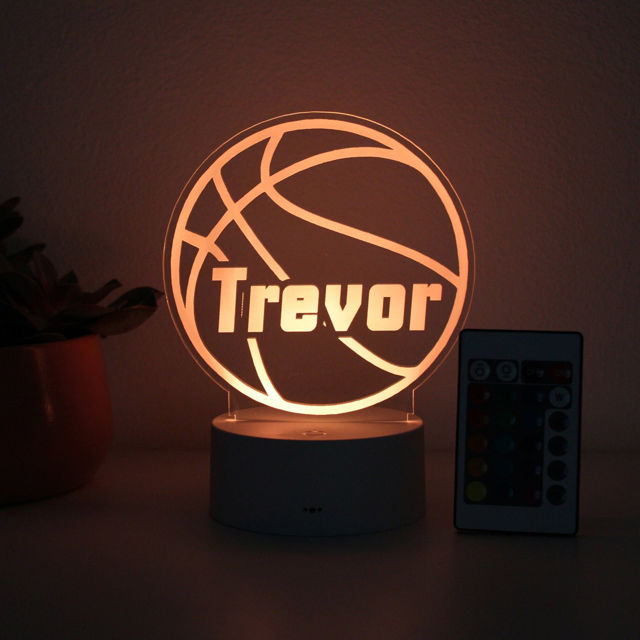 Picture of Custom Name Night Light With Colorful LED Lighting - Multicolor Basket Ball Night Light With Personalized Name