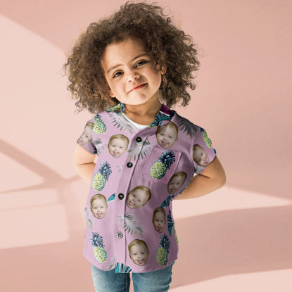 Afbeeldingen van Custom Hawaiian Shirt for Kids - gepersonaliseerde vakantie jonge kinderen zomer T-shirts met korte mouwen - Big Pineapple