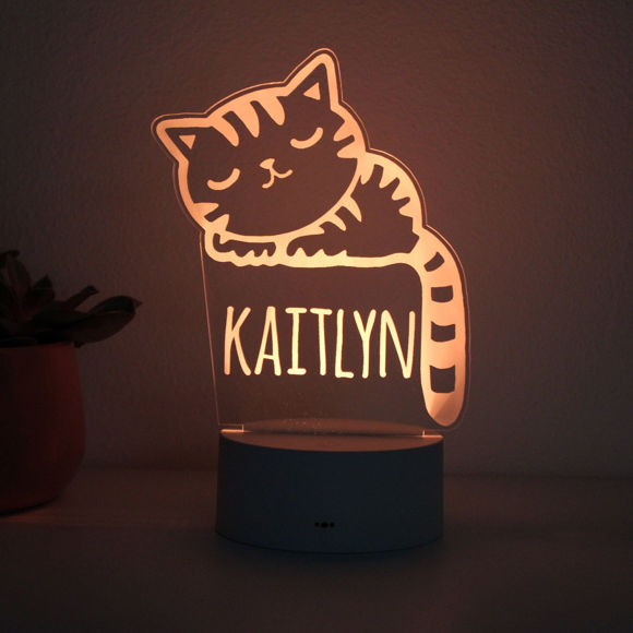 Imagen de Luz de noche con nombre personalizado con iluminación LED de colores - Luz de noche de gato multicolor con nombre personalizado