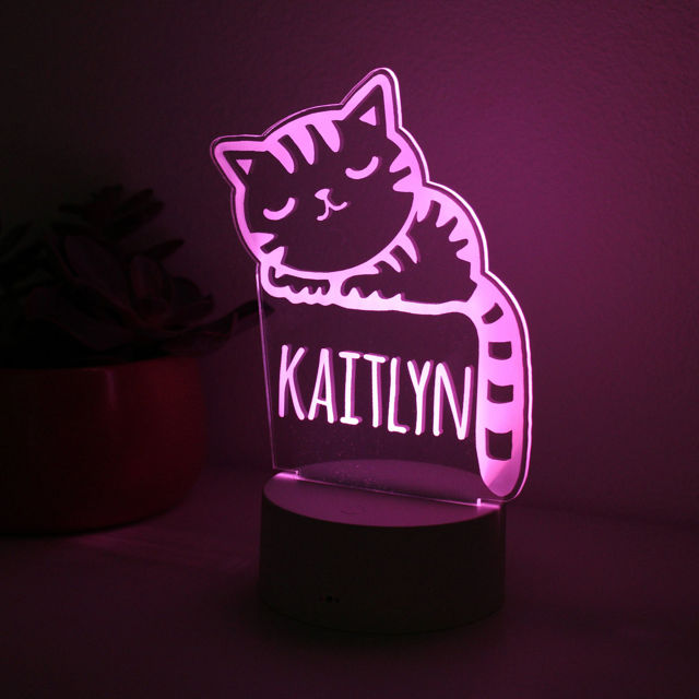 Picture of Custom Name Night Light With Colorful LED Lighting - Multicolor Cat Night Light With Personalized Name