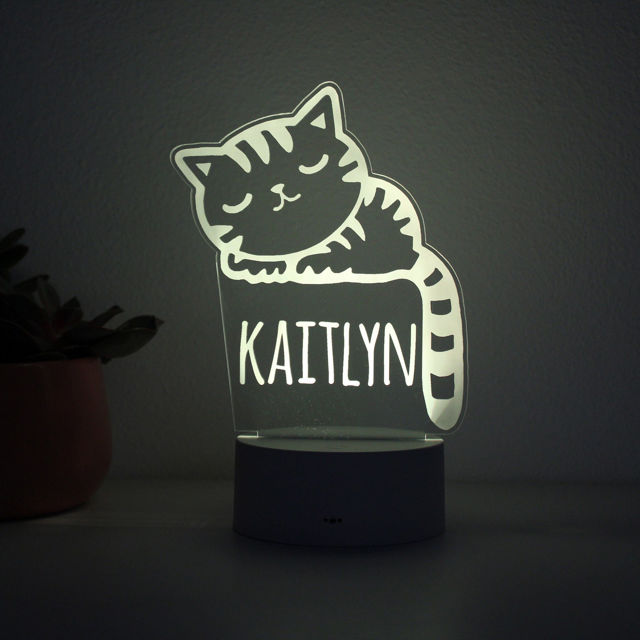 Picture of Custom Name Night Light With Colorful LED Lighting - Multicolor Cat Night Light With Personalized Name