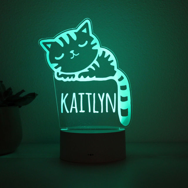 Picture of Custom Name Night Light With Colorful LED Lighting - Multicolor Cat Night Light With Personalized Name