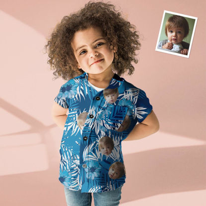 Afbeeldingen van Aangepast Hawaiiaans shirt voor kinderen - gepersonaliseerde vakantie jonge kinderen zomer T-shirts met korte mouwen - blauw patroon