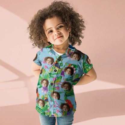 Afbeeldingen van Aangepaste Hawaiian Shirt for Kids - gepersonaliseerde vakantie jonge kinderen zomer T-shirts met korte mouwen - kleurrijke papegaai
