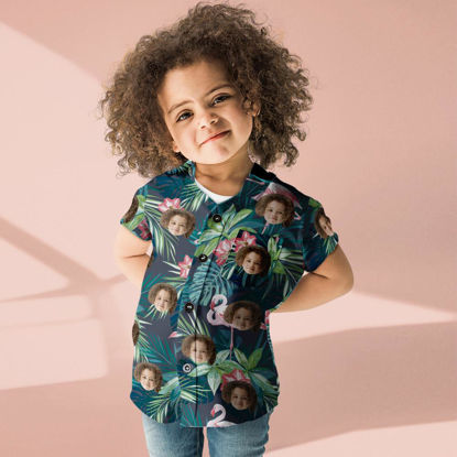 Afbeeldingen van Aangepast Hawaiiaans shirt voor kinderen - gepersonaliseerde vakantie jonge kinderen zomer T-shirts met korte mouwen - Flamingo Flower