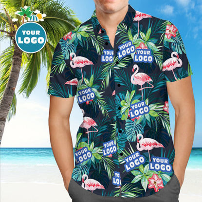Afbeeldingen van Aangepaste Hawaïoverhemden voor heren met bedrijfslogo - Gepersonaliseerd Hawaïoverhemd met korte mouwen en knoopsluiting voor zomerstrandfeest -Flamingo