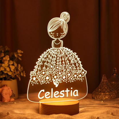 Imagen de Chica en vestido de novia Luz de noche con forma irregular con base redonda - Personalízala con el nombre de tu hijo