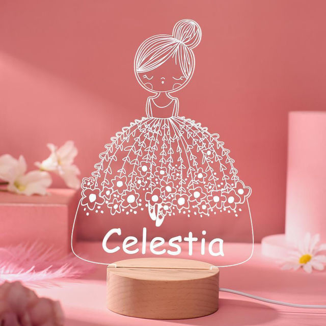 Picture of Girl in Wedding Dress Night Light with Irregular Shape with Round Base - Personalized It With Your Kid's Name