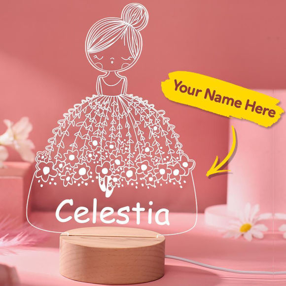 Picture of Girl in Wedding Dress Night Light with Irregular Shape with Round Base - Personalized It With Your Kid's Name