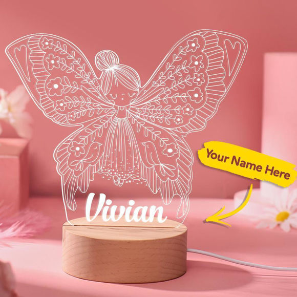 Imagen de Luz de noche de niña mariposa con forma irregular con base redonda - Personalízala con el nombre de tu hijo