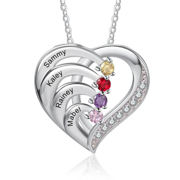 Imagen de Collar personalizado para madre con nombres grabados y colgante de corazón entrelazado con piedra natal