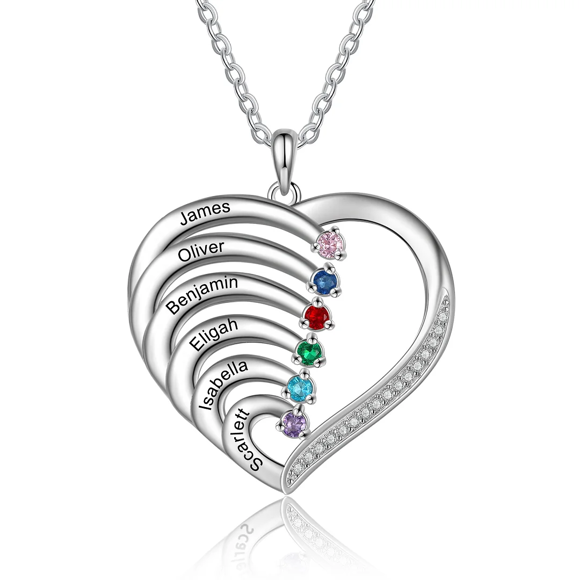 Picture of Personalized Mother Necklace Engraved Names Birthstone Intertwined Heart Pendant