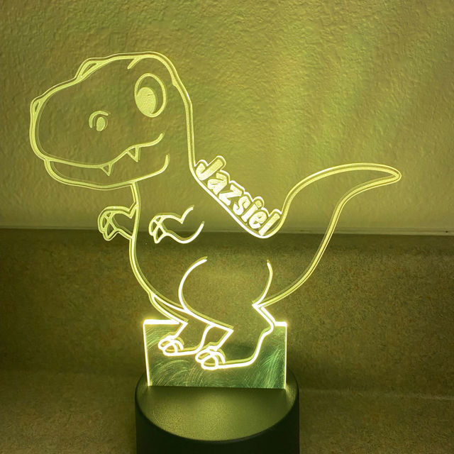 Picture of Custom Name Night Light With Colorful LED Lighting - Multicolor Dinosaur Boy Night Light With Personalized Name