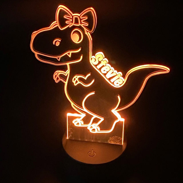 Picture of Custom Name Night Light With Colorful LED Lighting - Multicolor Dinosaur Girl Night Light With Personalized Name