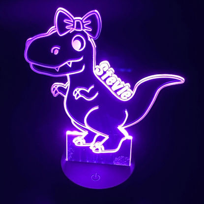 Imagen de Luz de noche con nombre personalizado con iluminación LED de colores - Luz de noche de niña dinosaurio multicolor con nombre personalizado