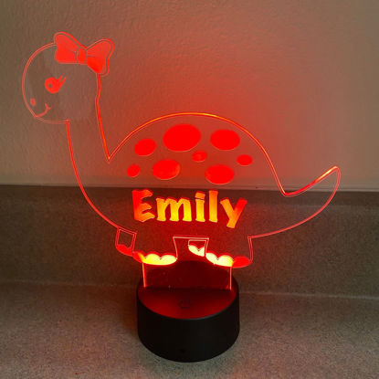 Picture of Custom Name Night Light With Colorful LED Lighting - Multicolor Dinosaur with a Bow Light With Personalized Name
