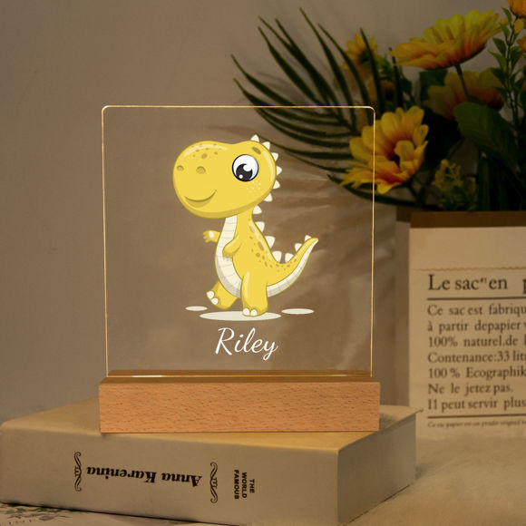 Image de Lumière nocturne de dinosaure jaune ｜ personnaliser avec le nom de votre enfant ｜ Meilleure idée cadeau pour l'anniversaire, Thanksgiving, Noël, etc.