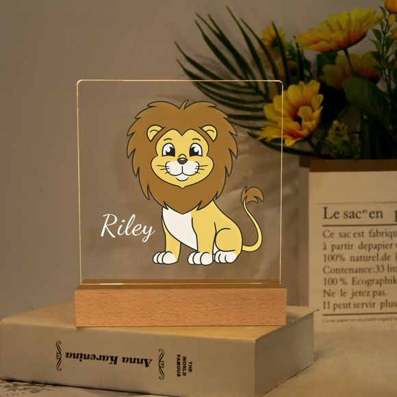 Image de Veilleuse Lion ｜ Personnalisez-la avec le nom de votre enfant ｜ Meilleure idée cadeau pour un anniversaire, Thanksgiving, Noël, etc.