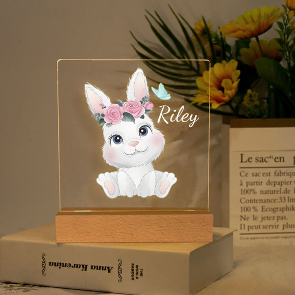 Afbeeldingen van Zittende konijnen nachtlicht ｜ Personaliseerde het met de naam van uw kind ｜ Beste cadeau -idee voor verjaardag, Thanksgiving, Kerstmis etc.
