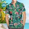 Image de Chemises hawaïennes pour hommes personnalisées avec logo de l'entreprise - Chemise hawaïenne boutonnée à manches courtes personnalisée pour la fête de plage d'été - Fleur rouge