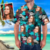 Afbeeldingen van Aangepaste Hawaïoverhemden voor heren met bedrijfslogo - Gepersonaliseerd Hawaïoverhemd met korte mouwen en knoopsluiting voor zomerstrandfeest - Bladeren en papegaai